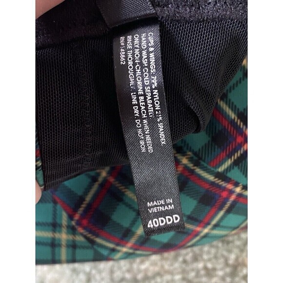 Torrid Curve Bra Size 40DDD Green Plaid Adjustable Straps Hook & Eye - Picture 5 of 5